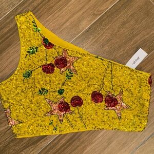 NWT Nasty Gal One Shoulder Yellow Sequin Top
